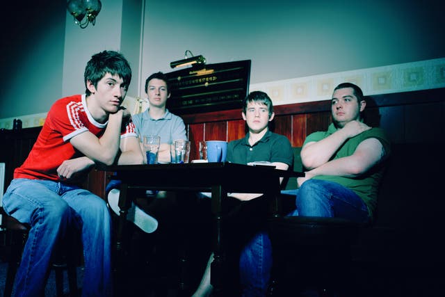 <p>Red lights indicate recording in process: Arctic Monkeys in 2006</p>