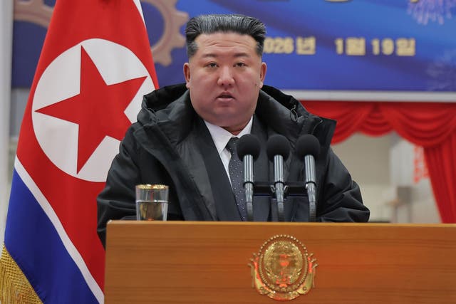 <p>North Korean leader Kim Jong Un delivers a speech at the Ryongsong Machine Complex in North Korea on 19 January 2026</p>