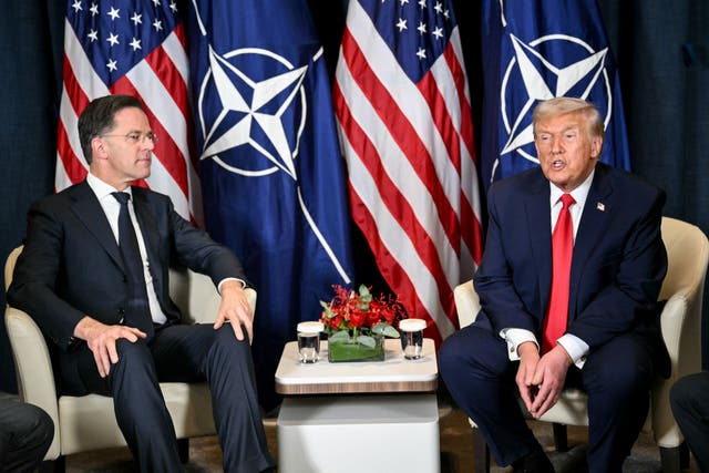 <p>Mark Rutte and Donald Trump at Davos this week</p>