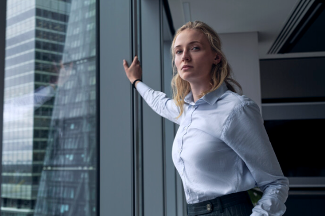 <p>Uninspired: Sophie Turner as a city office worker in ‘Steal’</p>