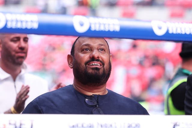 <p>Prince Naseem Hamed watches his son on the Usyk vs Dubois 2 card at Wembley in July 2025</p>