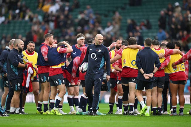<p>Steve Borthwick with some of his squad before England’s match against Australia at Twickenham in November 2025</p>