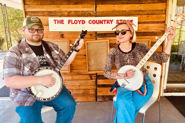 <p>Zoey Goto and Jared Boyd at the Floyd Country Store on Virginia’s Crooked Road</p>