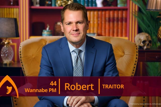 <p>Robert Jenrick was depicted as a Traitors character by the Liberal Democrats</p>