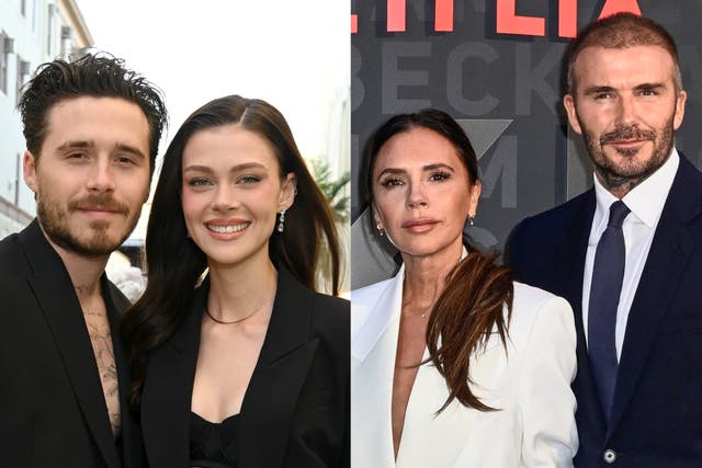 <p>Brooklyn Beckham, pictured with his wife Nicola Peltz Beckham, has launched an astonishing attack on his parents, David and Victoria Beckham</p>